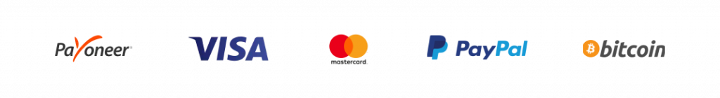 Payoneer, Visa, Mastercard, PayPal, Bitcoin